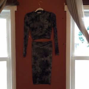 Two Piece Long Sleeve Crop Top and Midi Skirt Set